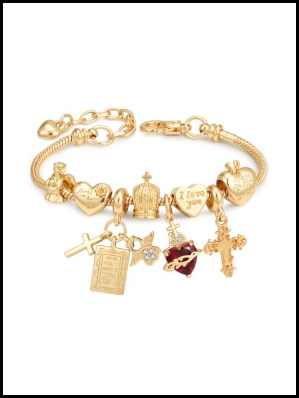 Sacred Heart of Jesus Cross Bracelet Women Stainless Steel Link Charm